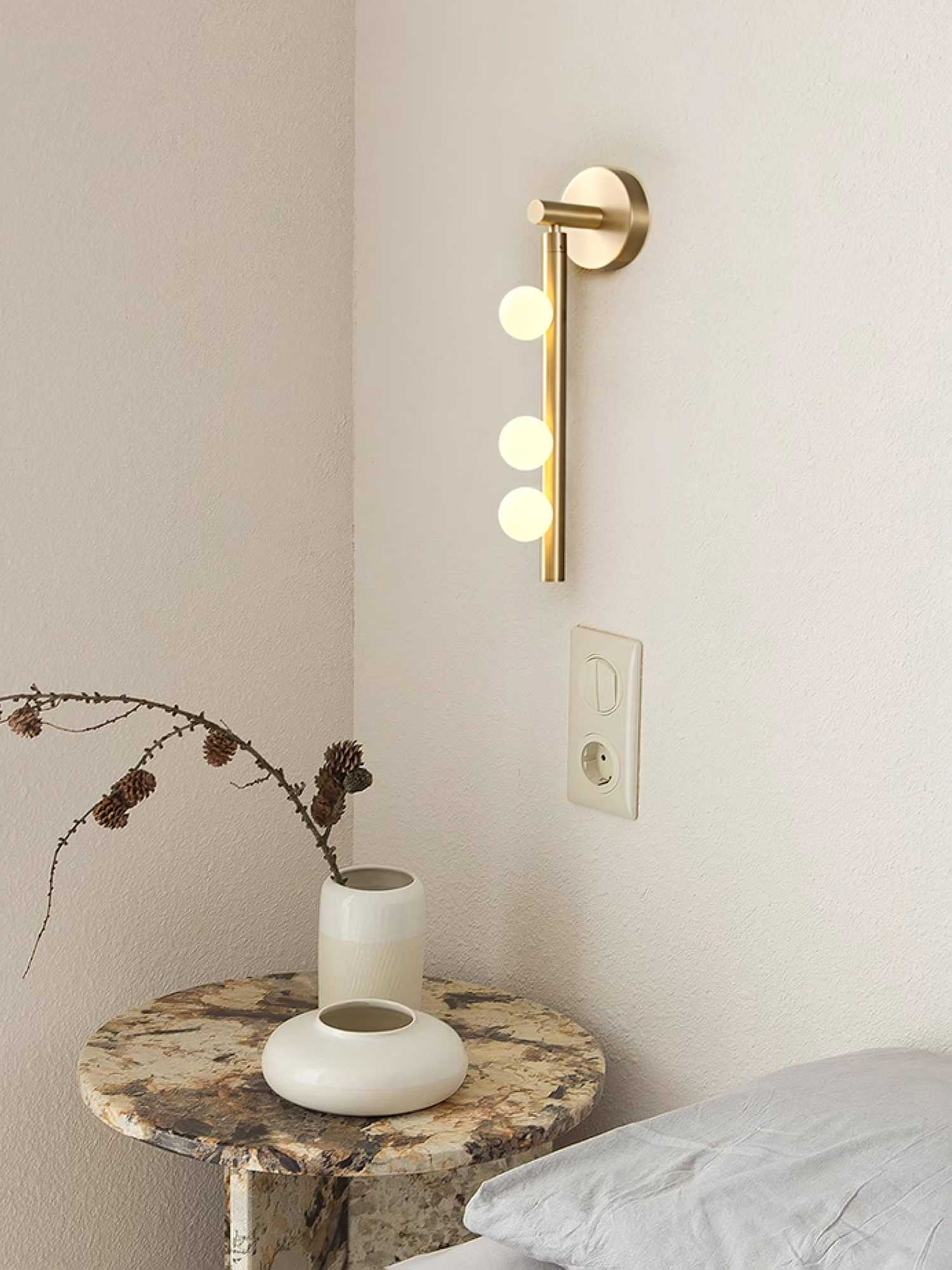 Brass Glass Tube Plug-in Wall Lamp