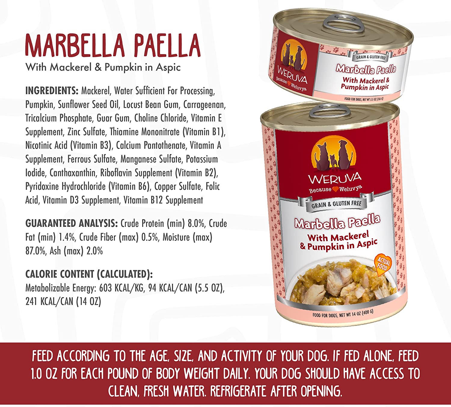 Weruva Marbella Paella with Mackerel and Pumpkin in Aspic Grain-Free Canned Dog Food 14oz Can (Pack of 12)