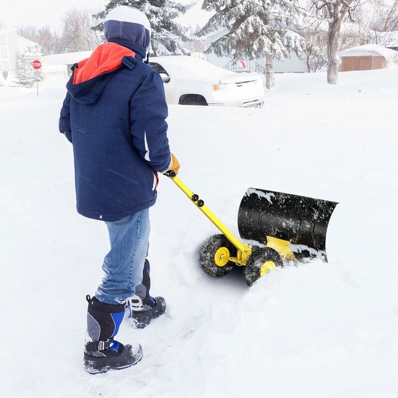 Heavy Duty Rolling Snow Pusher with Wheels and Adjustable Handle   Snow Pusher