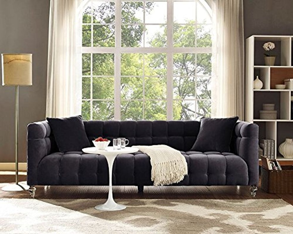 Bea Grey Velvet Sofa   Grey   Transitional   Sofas   by HedgeApple  Houzz