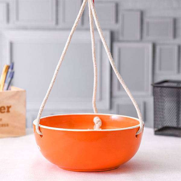 6.9 inch (18 cm) Bowl Hanging Round Ceramic Pot (Orange) (set of 2)