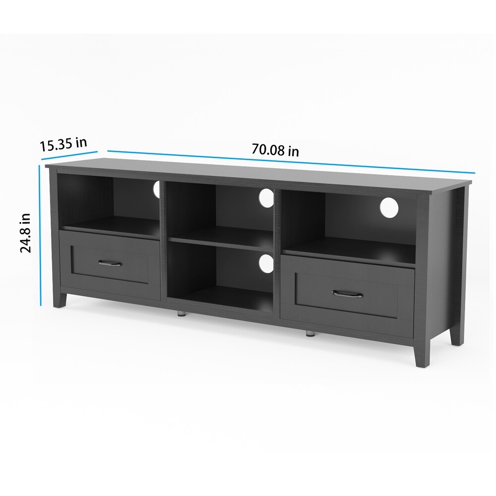 70.08 Inch Black TV Stand with 2 Drawers and 4 High Capacity Storage Compartment.