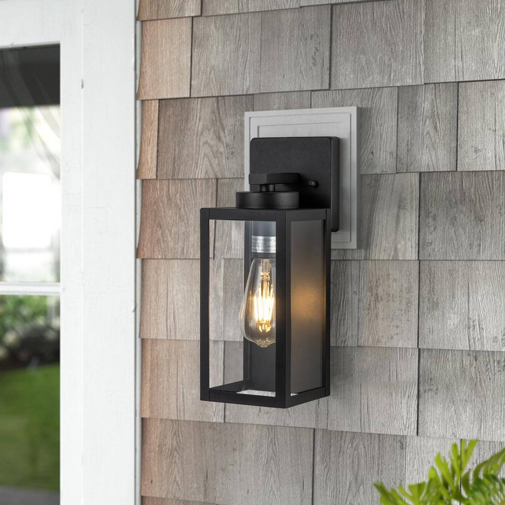 C Cattleya 1-Light Matte Black Hardwired Outdoor Wall Lantern Sconce with Clear Tempered Glass (2-Pack) CA2241-2W