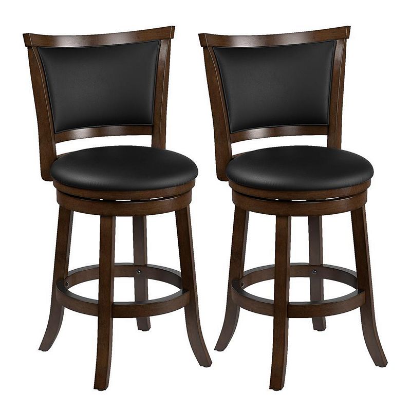 CorLiving Woodgrove Brown Wood Counter Height Barstool with Bonded Leather Seat， set of 2