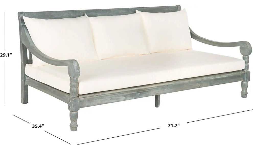 Patio Daybed Sofa  Carved Acacia Wood Frame  ampCushioned Seat   French Country   Outdoor Sofas   by Decor Love  Houzz