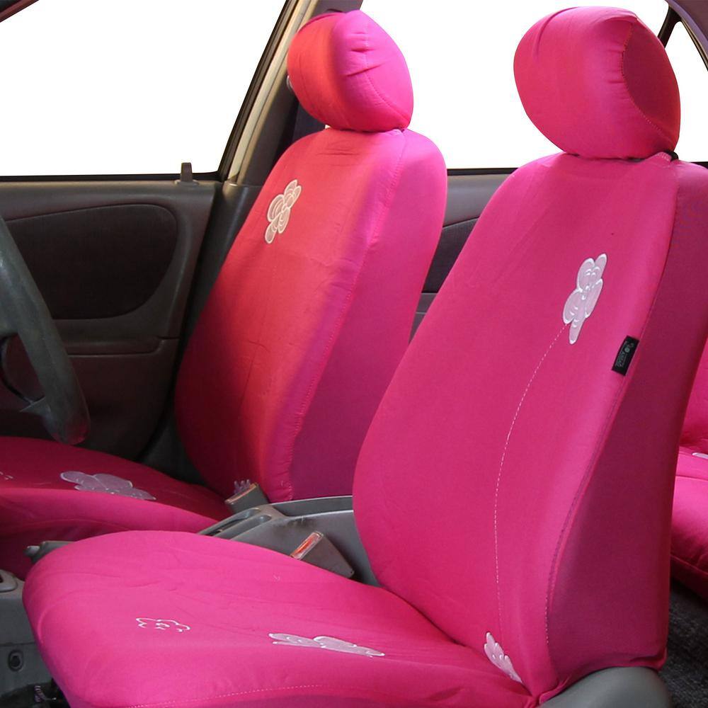 FH Group Fabric 47 in. x 23 in. x 1 in. Flower Embroidery Front Seat Covers DMFB053PINK102