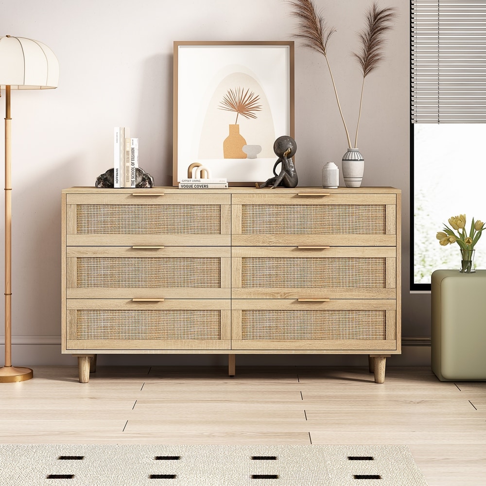 Rattan Storage Buffet Cabinet with 6 Drawers