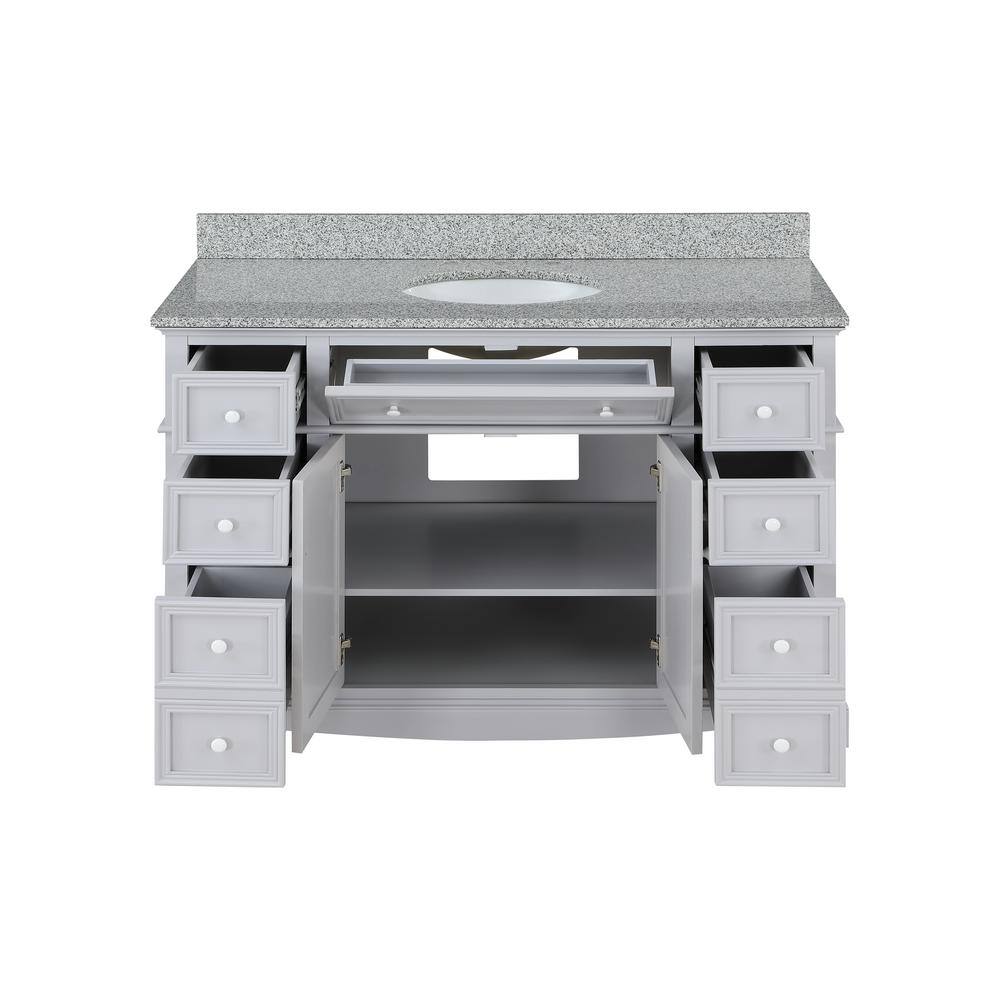 Home Decorators Collection Fremont 49 in. W x 22 in. D x 34 in. H Vanity in Grey with Grey Granite Top and White Sink TJ-FTV4922GR