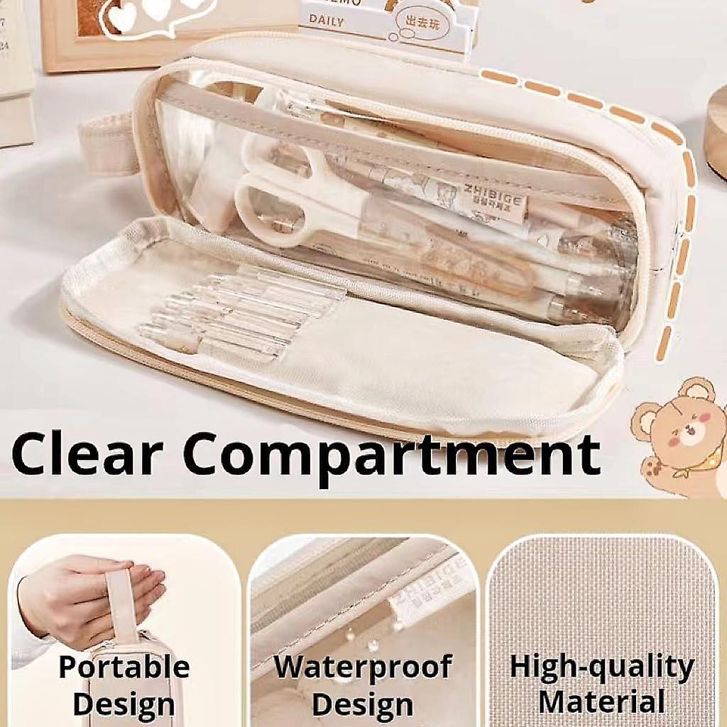 Pencil Case Big Capacity With Large Pencil Pouch Pen Bag Box Organizer Simple Storage Aesthetic Stationery Cosmetic For Adults Men Women (beige)