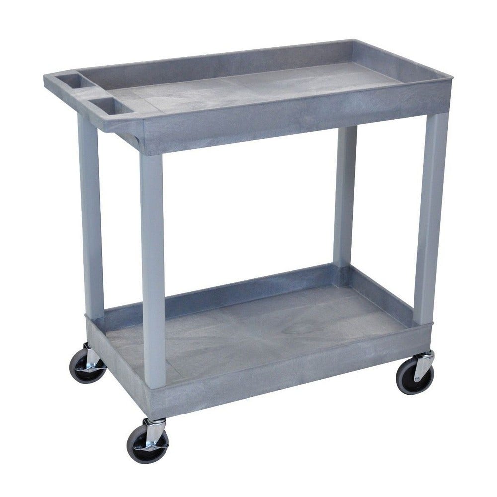 Luxor EC11-G Black 32 x 18 Tub Cart， Two Shelves， Gray