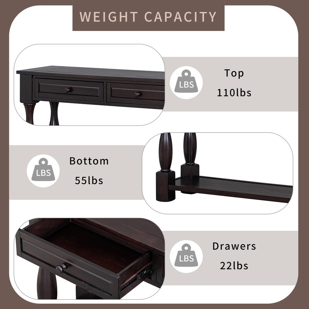 Pine Wood Console Table Long Extra Thick Sofa Table with Drawers