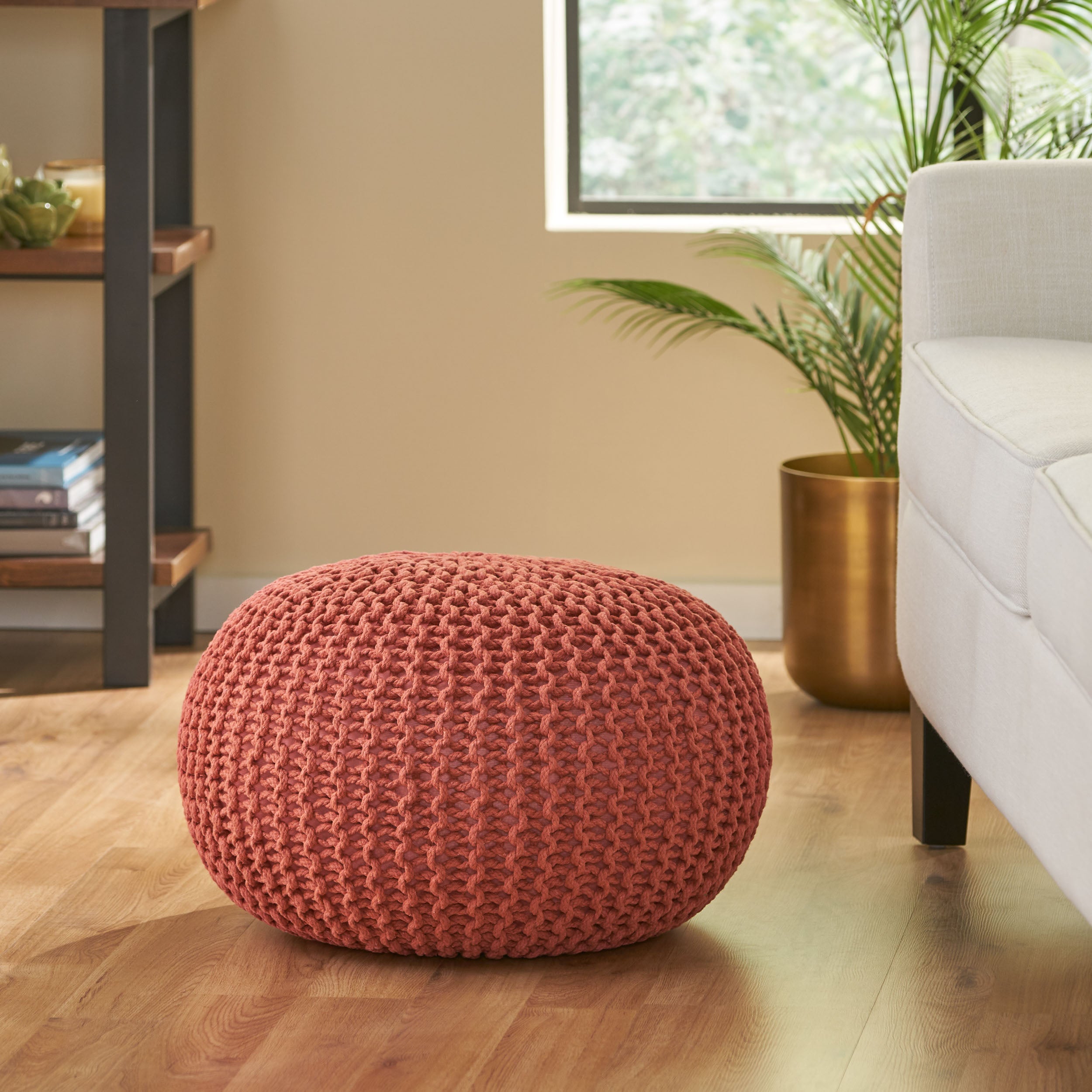 Barwick Modern Knitted Cotton Round Pouf