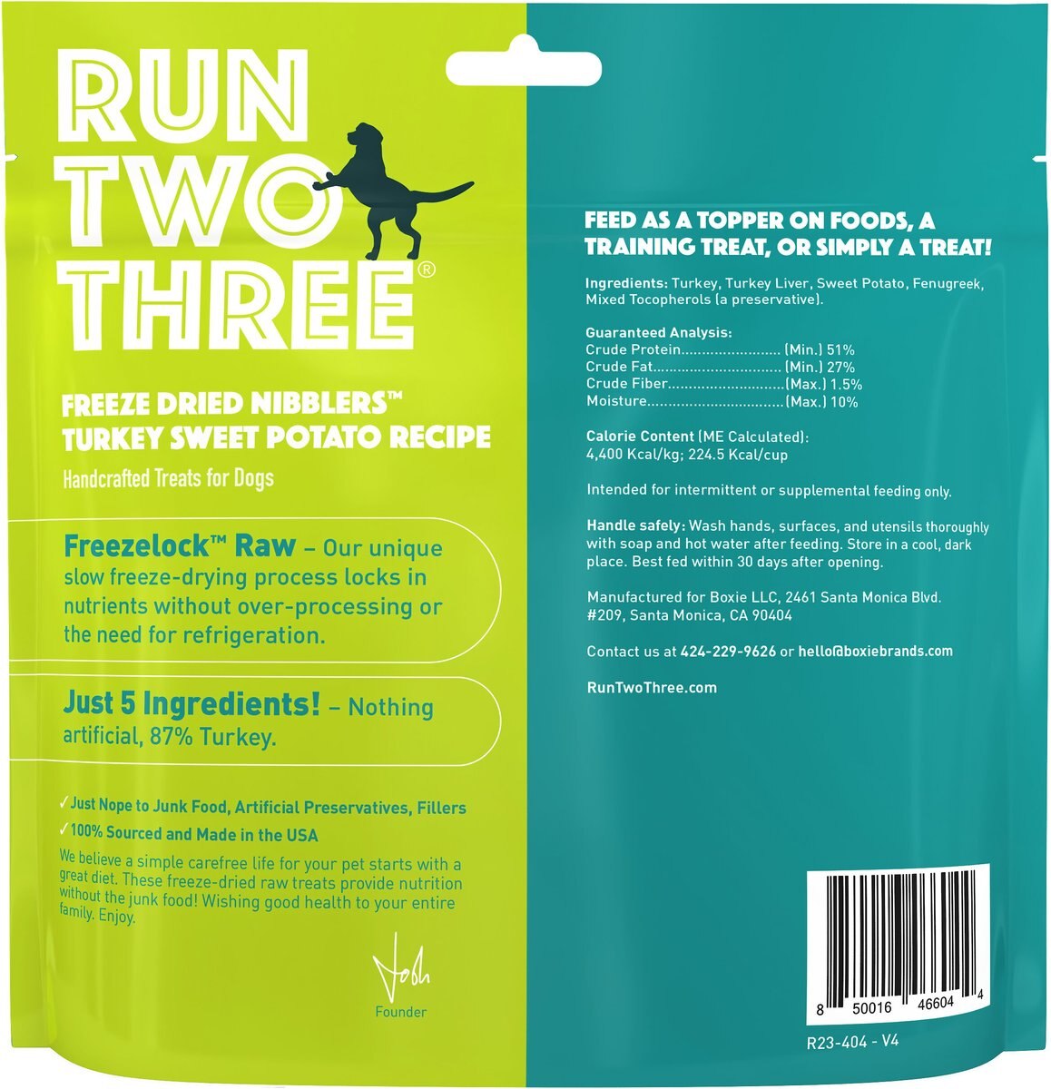 Run Two Three Turkey Sweet Potato Recipe Freeze-Dried Nibblers Dog Treats， 3.2-oz bag