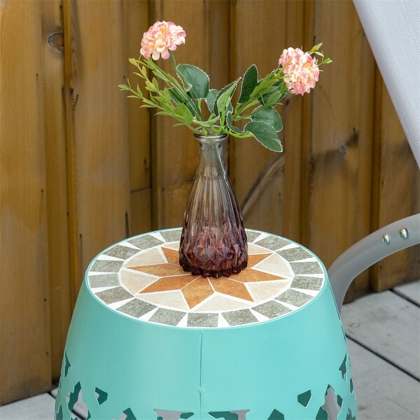 Patio Round Side Table，Outdoor Footstool，Garden Mosaic Side Table