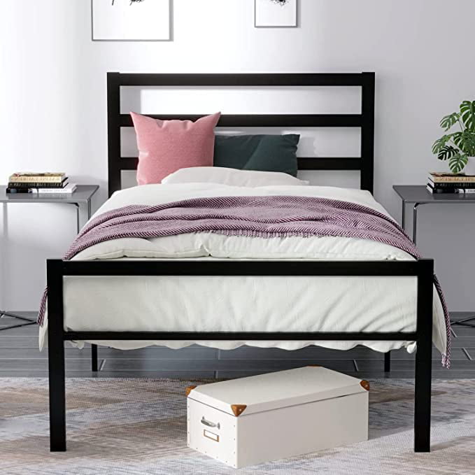 Twin Metal Bed Frame with Headboard and Footboard, 14 Inch Twin Platform Bed Frame with Storage, Heavy Duty Steel Twin Frame Bed, No Box Spring Needed for Boys Girls Twin Size, Black