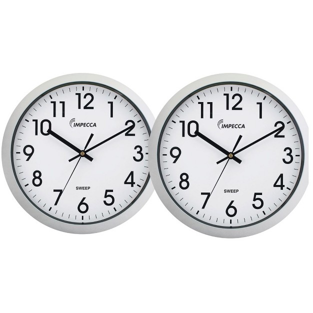 Impecca 12 Inch Quiet Movement Wall Clock White 2 pack