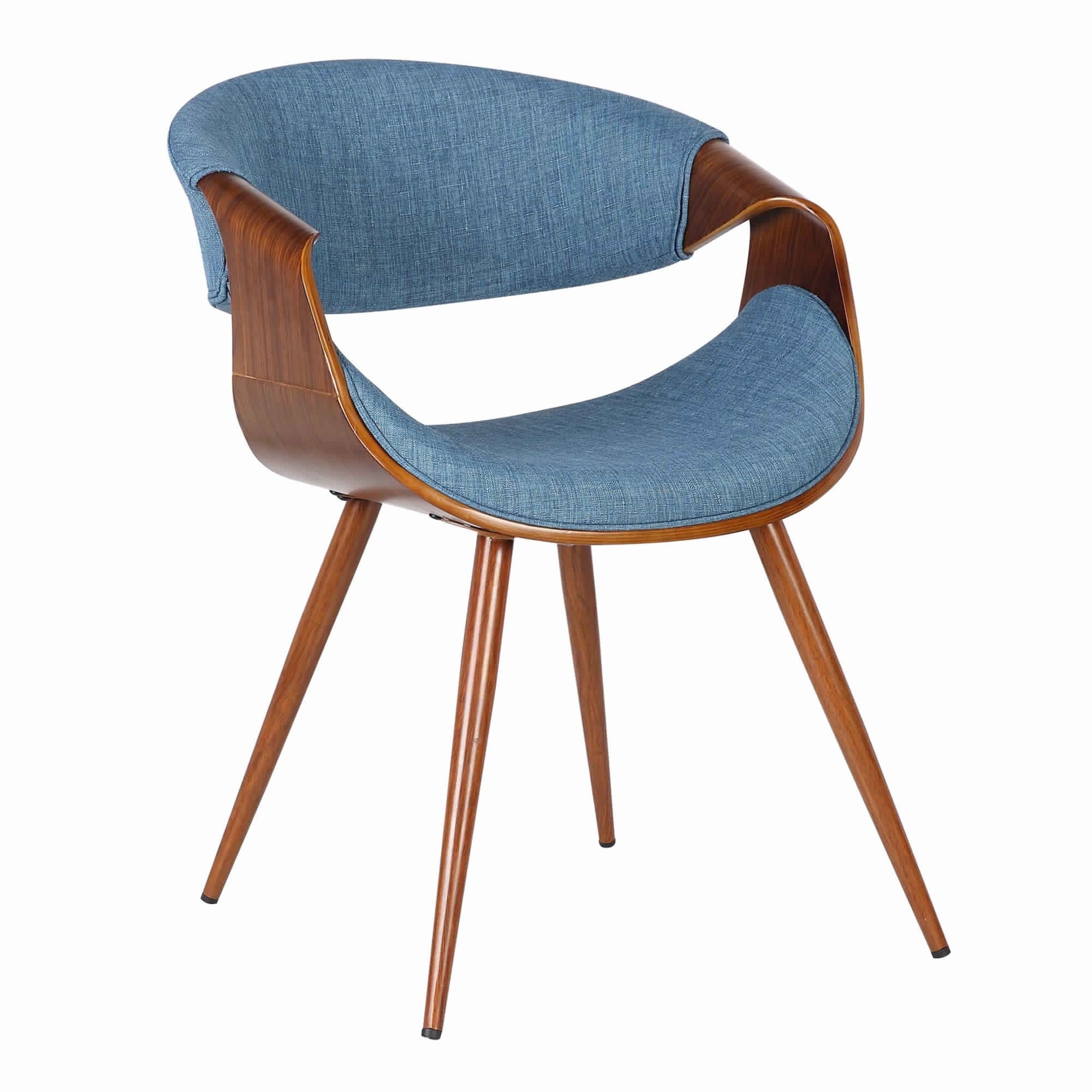 Curved Back Fabric Dining Chair with Round Tapered Legs， Brown and Blue