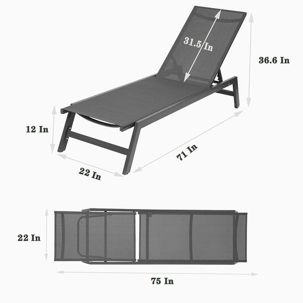 2 Piece Set Chaise Lounge Chairs， All Weather Adjustable Aluminum Recliner