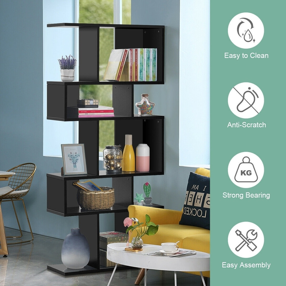 Stylish 5 Tier Geometric Wood Bookshelf   31\