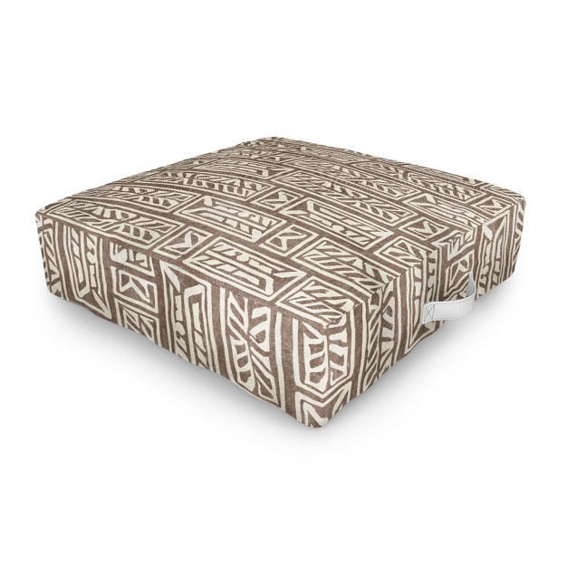 Little Arrow Design Co Rayleigh Feathers Brown Outdoor Floor Cushion Deny Designs