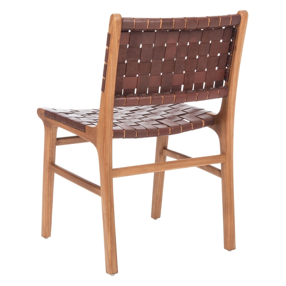 SAFAVIEH Taika Woven Leather Dining Chair   Cognac / Natural