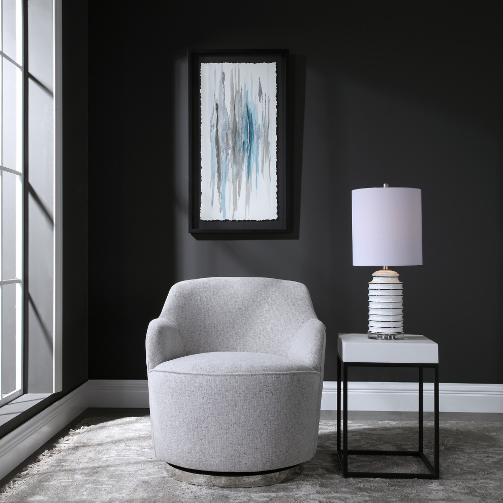 Elegant Soft Gray Swivel Accent Chair Round Barrel Minimalist Silver Spinning   Transitional   Armchairs And Accent Chairs   by My Swanky Home  Houzz