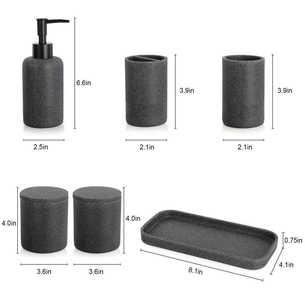 Dracelo 6-Piece Bathroom Accessory Set with Soap Dispenser Tray 2 Jars Bathroom Tumbler Toothbrush Holder in Black B09M7WY8F9