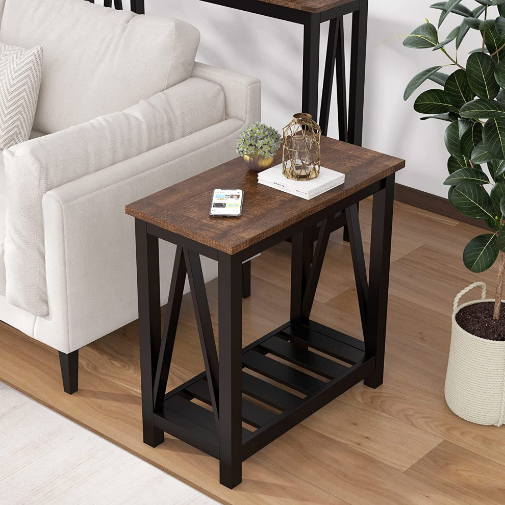 Rustic Vintage Narrow End Side Table with Storage Shelf for Small Spaces   Transitional   Coffee Table Sets   by Imtinanz  LLC  Houzz