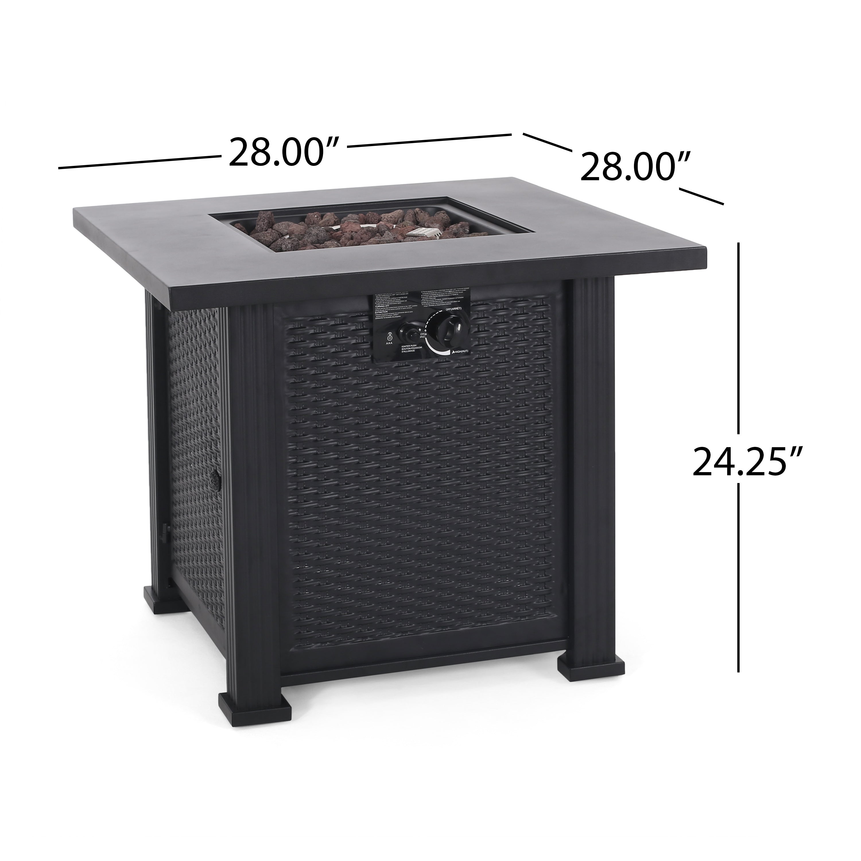 Farnsworth Outdoor 40,000 BTU Iron Square Fire Pit, Black