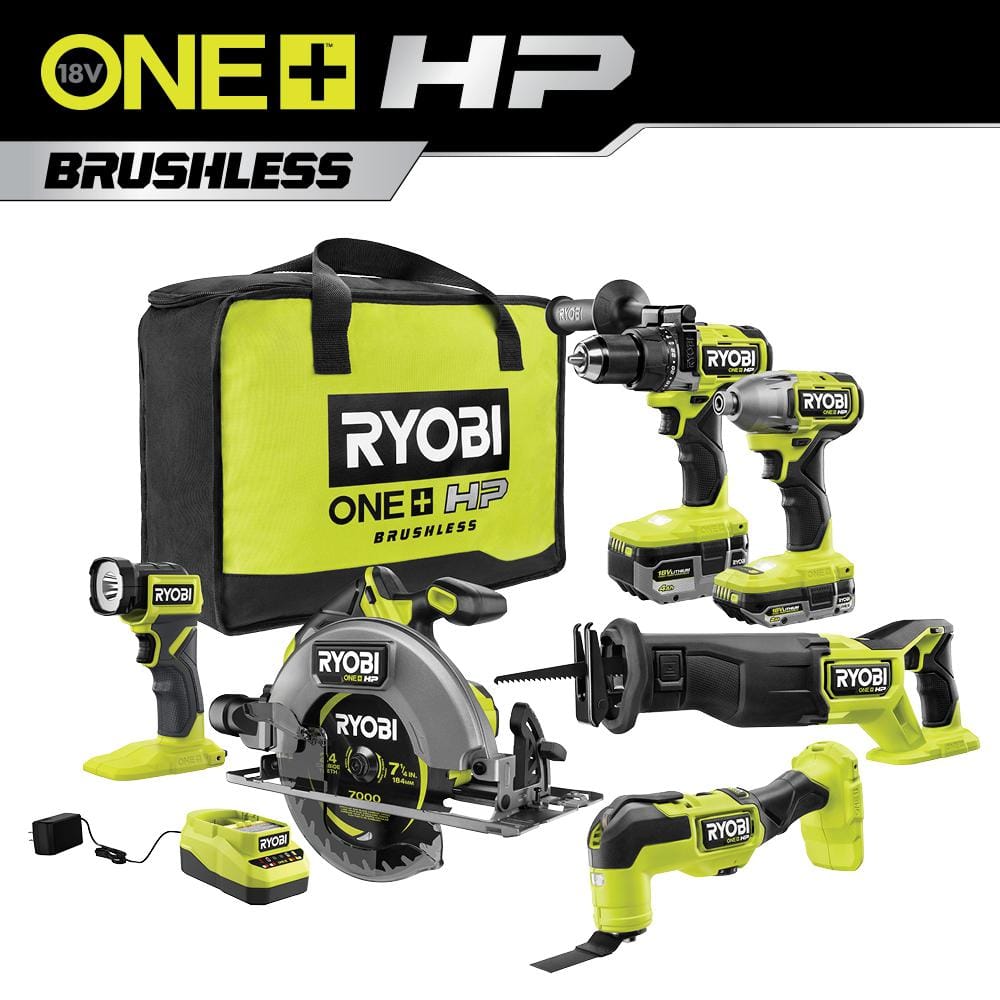 RYOBI ONE+ 18V Cordless Brushless HP 6-Tool Combo Kit PBLCK106K2