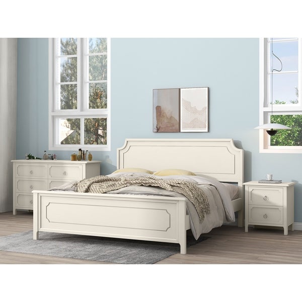 3 Pieces Bedroom Sets Milky White Solid Rubber Wood - - 37499347