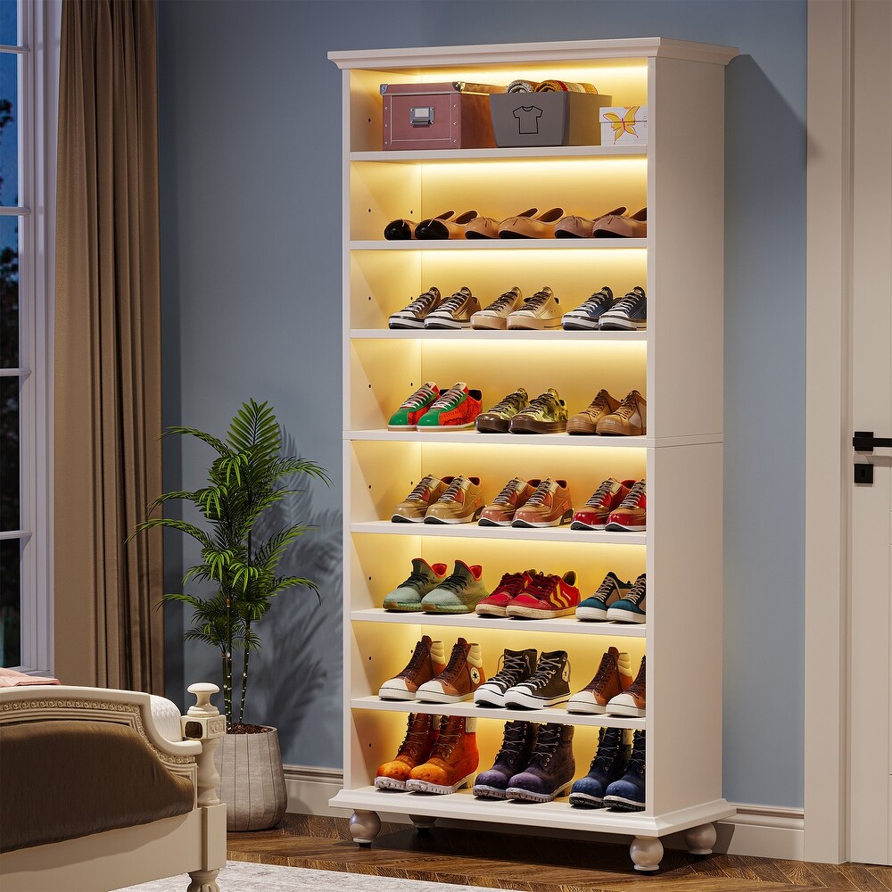 67 Inches Tall Modern Shoe Storage Cabinet with LED Light for Bedroom Living Room Entryway