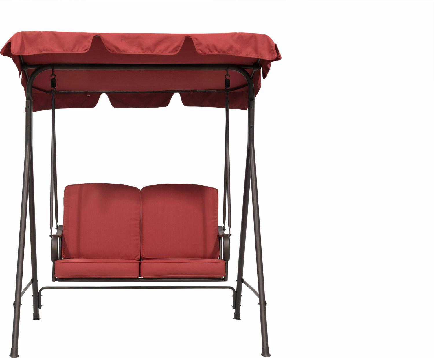 Outdoor Patio Garden Furniture Augusta 2-Person Hanging Porch Swing W/Top Canopy and Seat and Back Cushions -Red