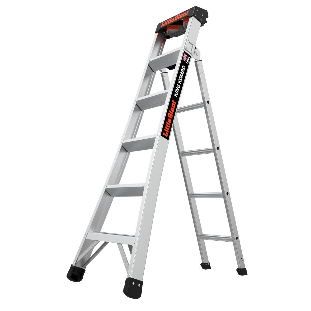 King Combo Professional, 6' - ANSI Type IA - 300 lb/136 kg Rated, Aluminum 3-in-1 All-Access Combination Ladder with Rotating Wall Pad Accessory and Grip-N-Go Single-Hand Release Hinge