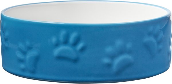 Frisco Paw Prints Non-skid Ceramic Dog and Cat Bowl， Blue