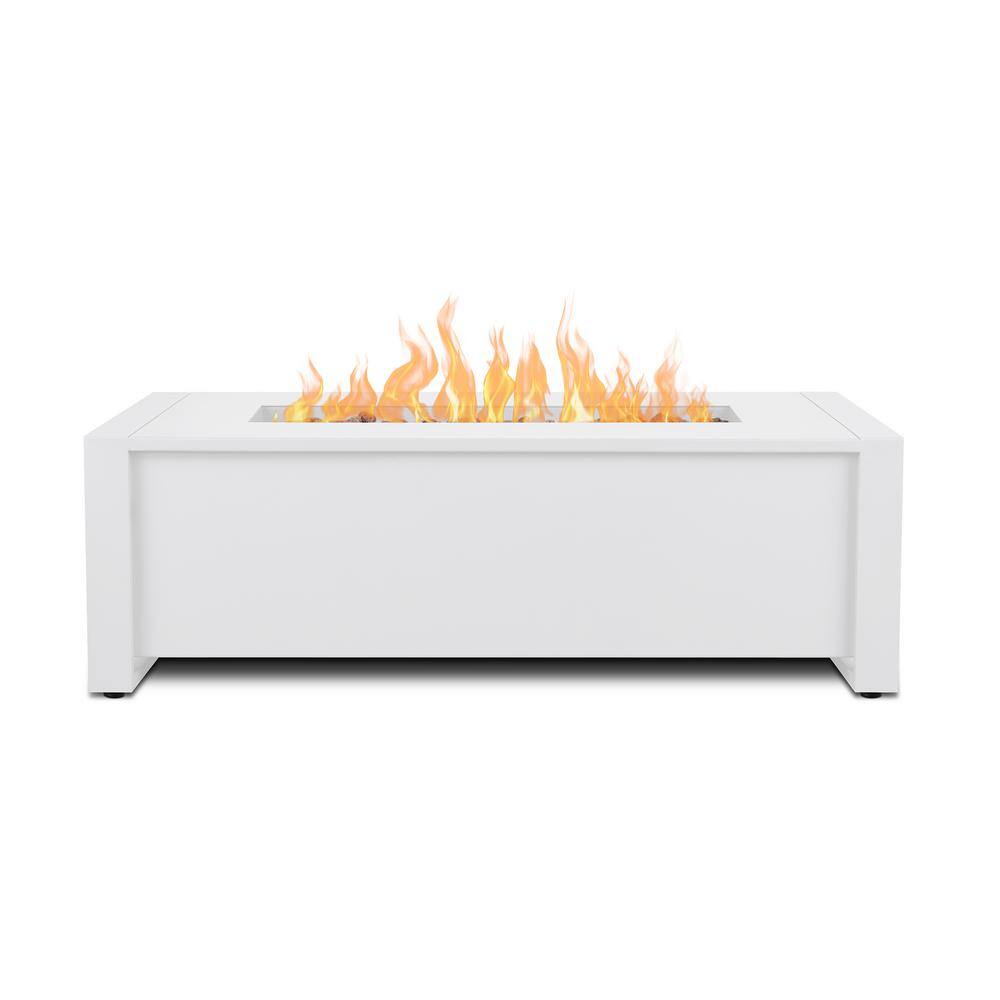 Real Flame Keenan 42 in. L x 24 in. W Outdoor Aluminum Propane Fire Table with Protective Cover in White 6330LP-WHT