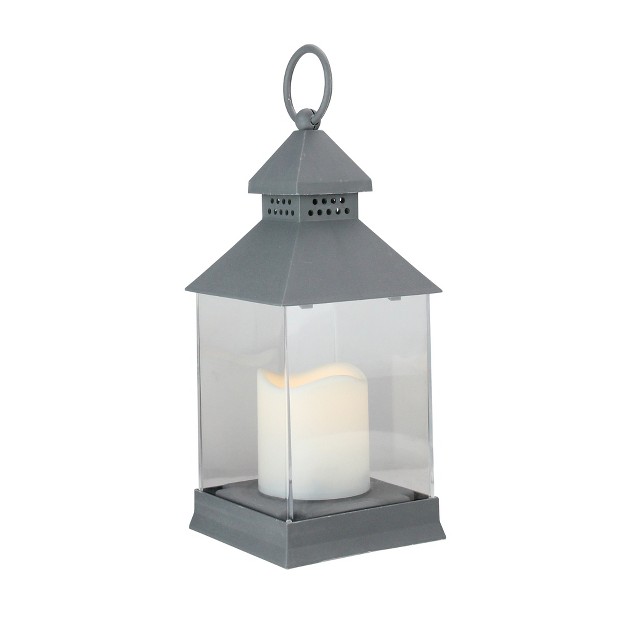 Gray Candle Lantern With Flameless Led Candle Tabletop Decor