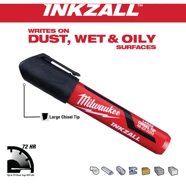 Milwaukee INKZALL 3-Piece Large Chisel Tip Black Marker