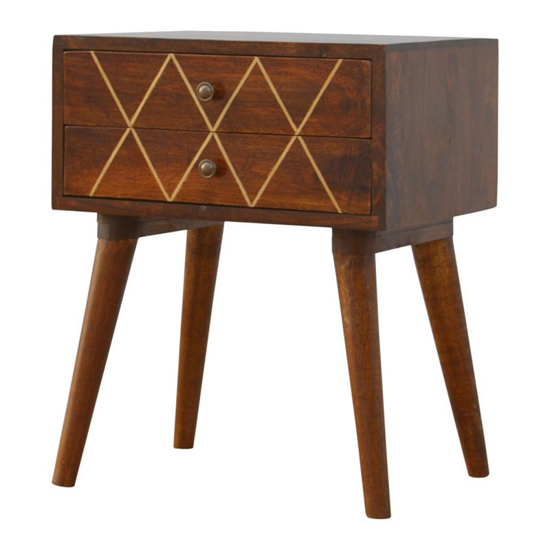 Geometric Brass Inlay 2 Drawer Nightstand