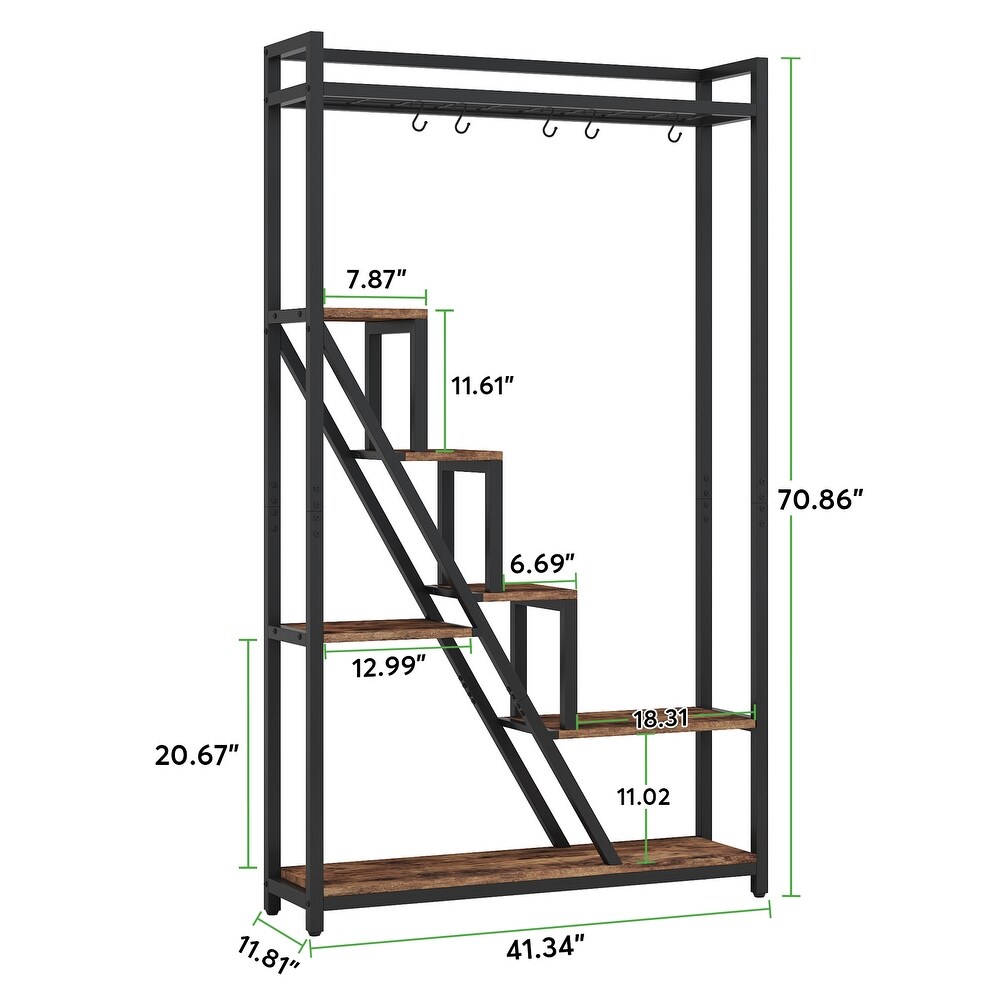 70.9 Inches Tall Plant Stand  7 Tier Large Plant Shelf with 5 S Hooks