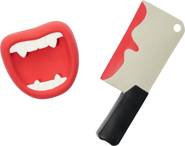 Frisco Halloween Vampire Teeth and Knife Latex Squeaky Dog Toy， 2 count