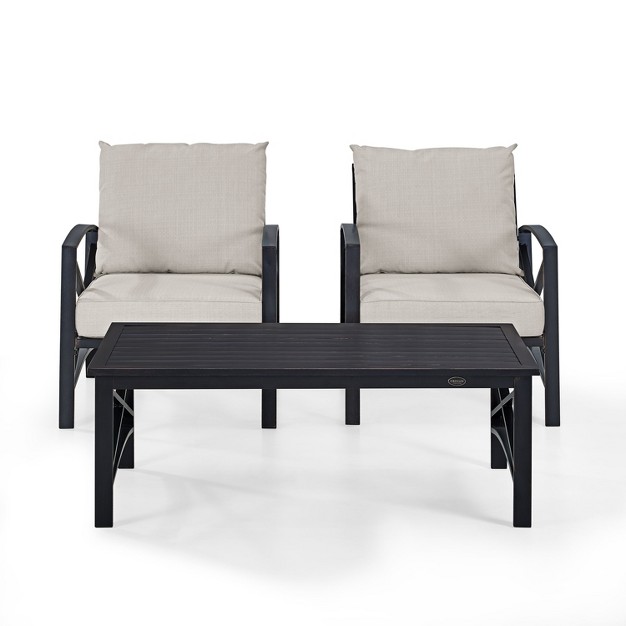 Crosley 3pc Kaplan Steel Outdoor Patio Small Space Chat Set