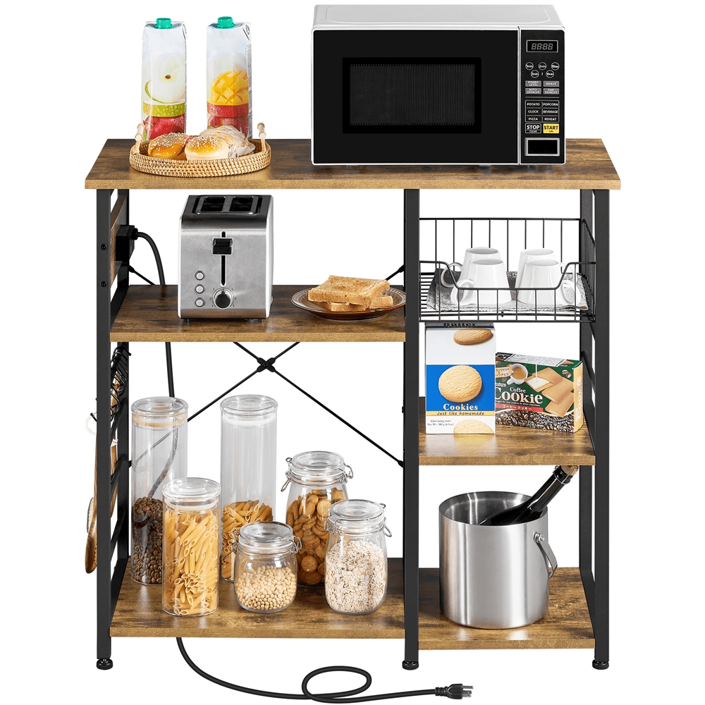 Yaheetech 4-Tier Baker's Rack with Power Outlet Utility for Kitchen，Rustic Brow