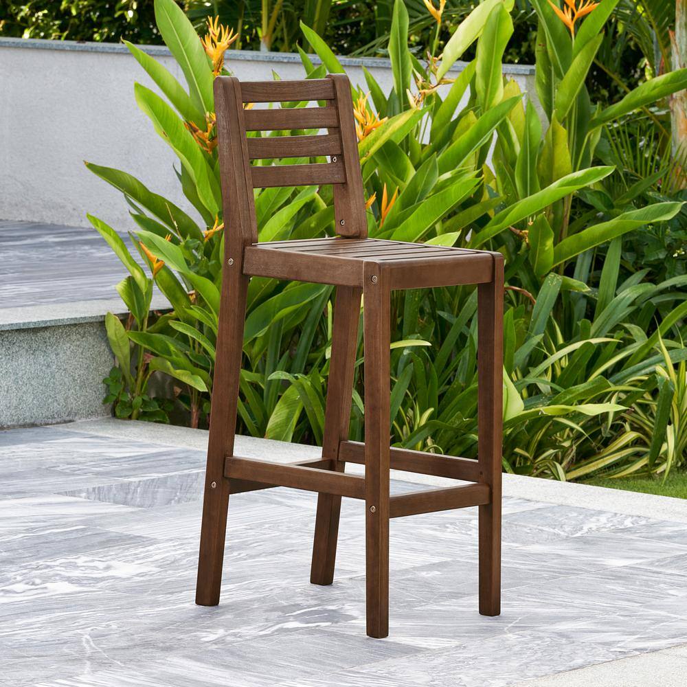 Afoxsos Mid-Century Modern Wood Outdoor Bar Stool in Brown (Set of 2) HDMX1508