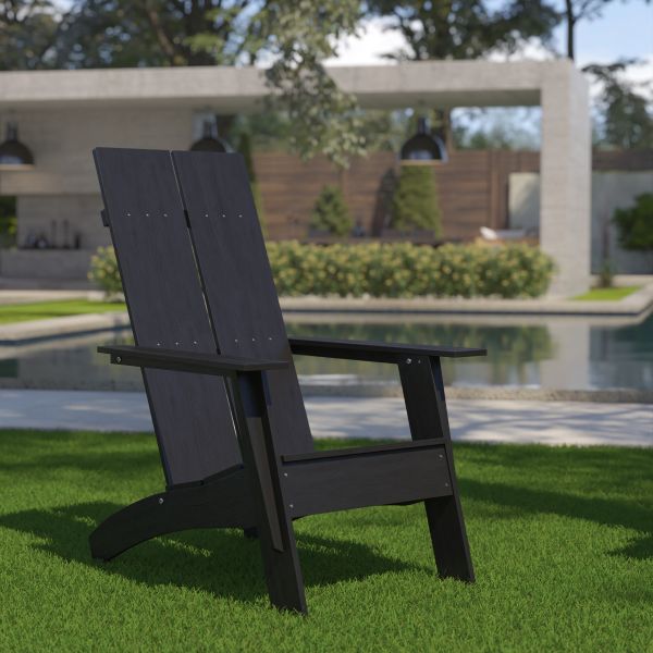 Sawyer Modern Commercial All-Weather Poly Resin Wood Adirondack Chair in Black