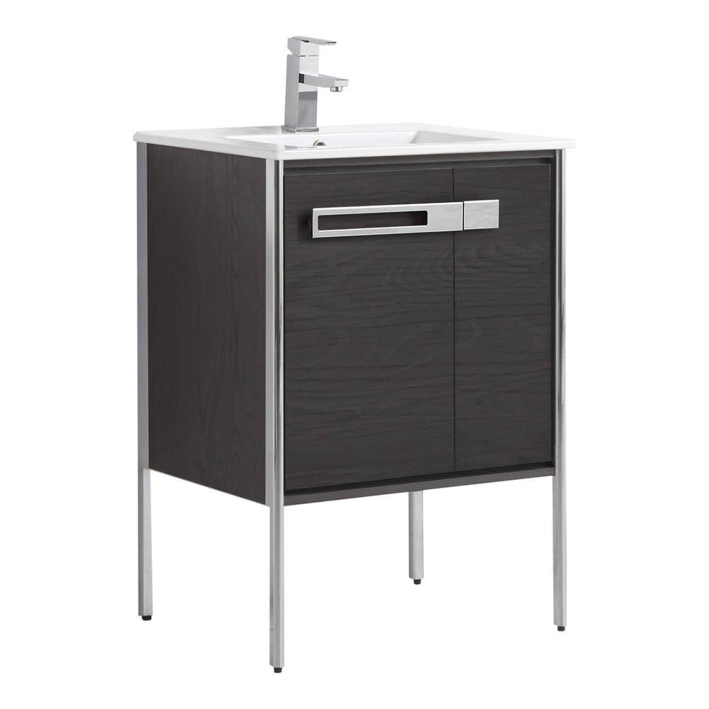 FINE FIXTURES Oakville 24 in. W x 18.32 in. D x 33.5 in. H Bath Vanity in Black Coal Oak with White Ceramic Top OK24BC-PC