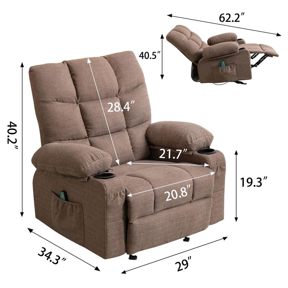 Manual Vibration Heating Recliner  Adjustable Home Theater Leisure Seating with Large Side Pockets and Bread shaped Handrail