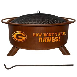 Georgia 29 in. x 18 in. Round Steel Wood Burning Rust Fire Pit with Grill Poker Spark Screen and Cover F404