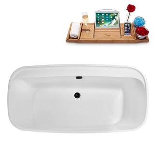 Streamline 59 in. Acrylic Flatbottom Non-Whirlpool Bathtub in Glossy White with Matte Black Drain and Overflow Cover N2060BL