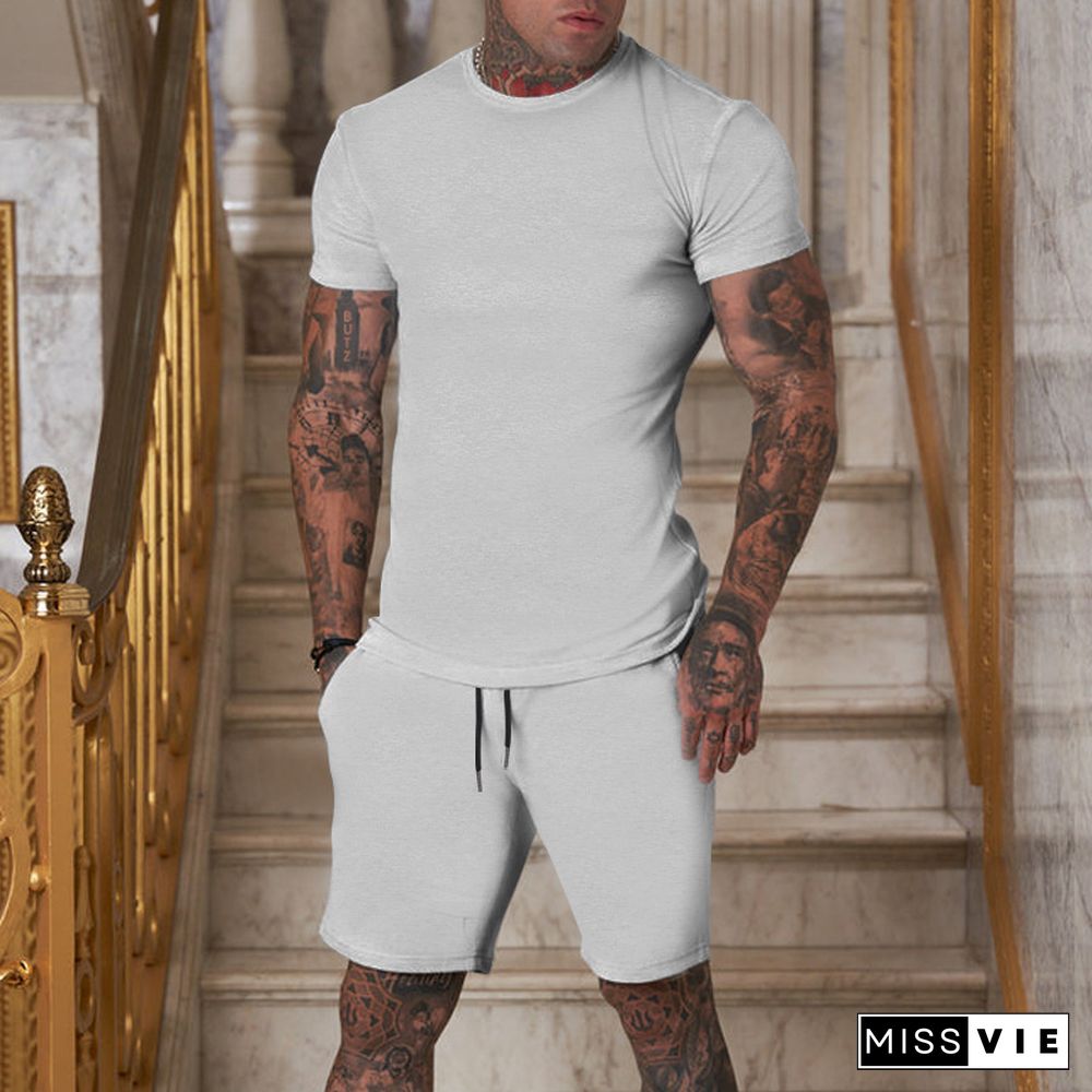 Men's Casual Round Neck Shorts Sports Suit